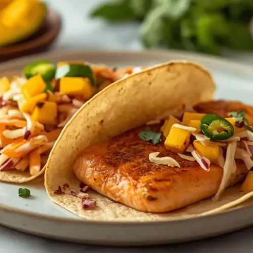oven roasted salmon tacos with mango slaw recipe
