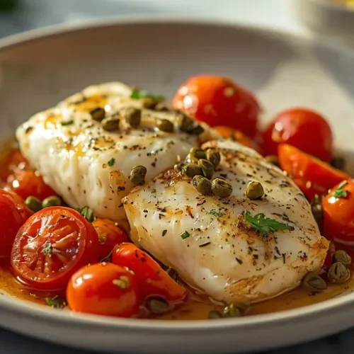 mediterranean oven baked white fish with tomatoes and capers recipe