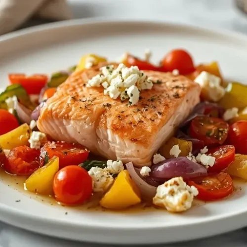 sheet pan mediterranean salmon with feta recipe