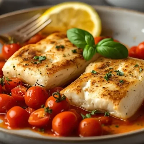 skillet cod with tomatoes and basil recipe
