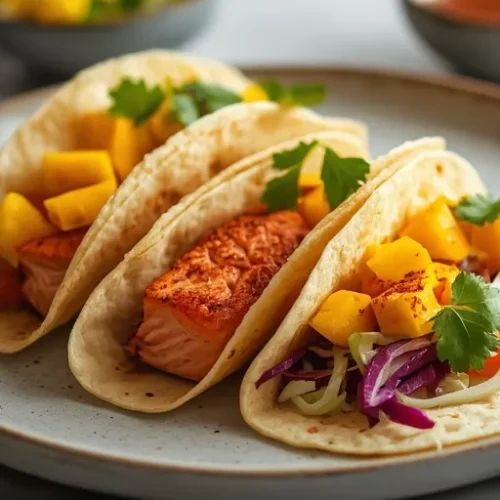 baked salmon tacos with mango slaw recipe