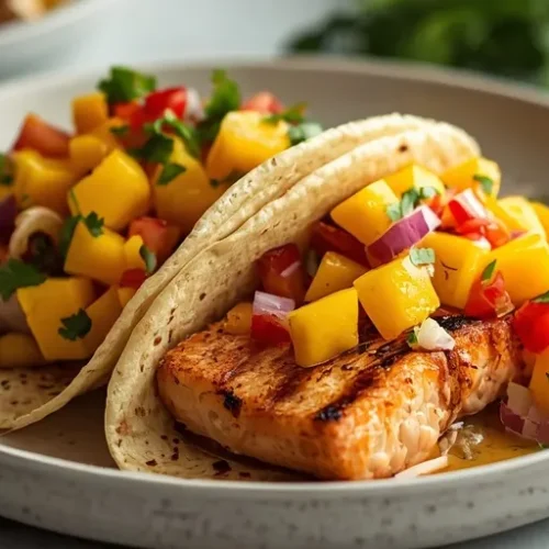 Grilled Salmon Tacos with Mango Salsa recipe