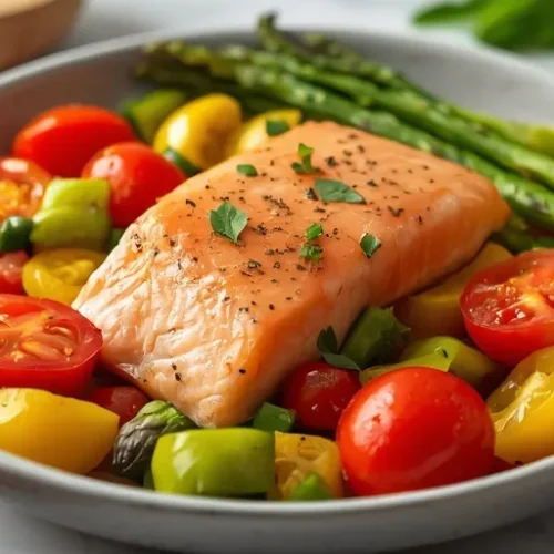 Sheet Pan Salmon Primavera recipe