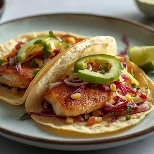 Skillet Fish Tacos with Street Corn Slaw recipe