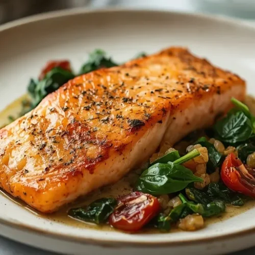 Skillet Tuscan Salmon with Spinach recipe